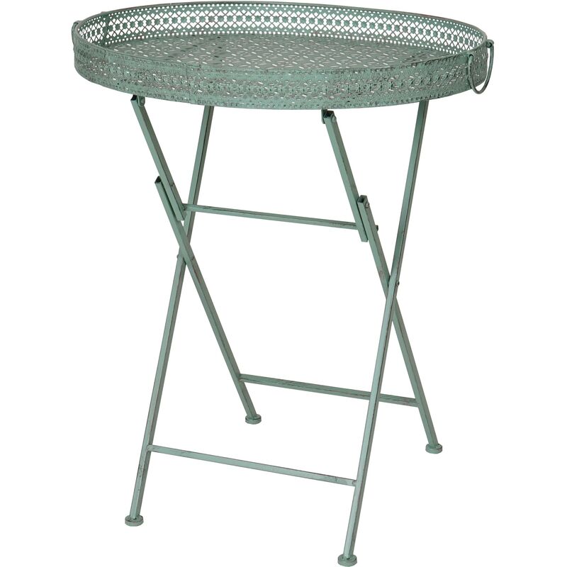 HHG - jamais utilisé] Table pliante 876, table de jardin, métal, vert antique - green