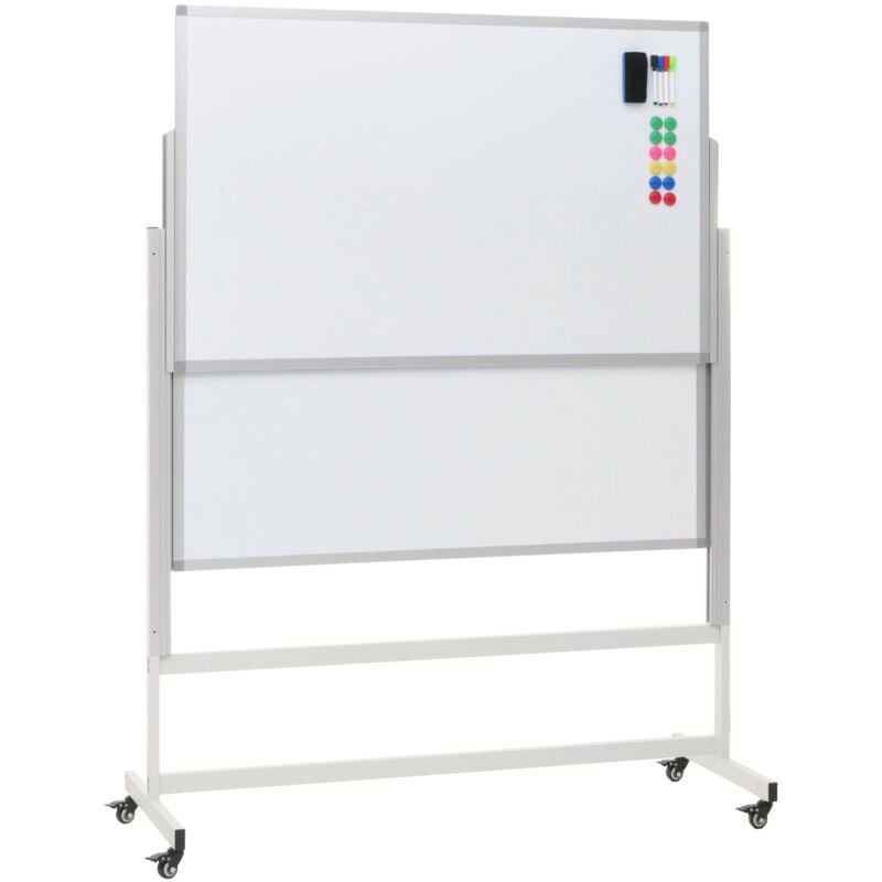 Jamais utilisé] Tableau blanc HHG 656, tableau magnétique, deux tableaux inscriptibles des deux côtés réglable en hauteur roulant incl. accessoires