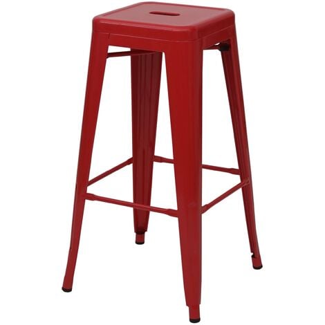 [JAMAIS UTILISÉ] Tabouret de bar HHG-844, pour comptoir, métal, style industriel, empilable rouge