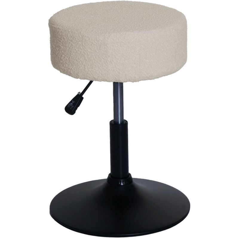 Jamais utilisé] Tabouret HHG 832, tabouret de maquillage, réglable en hauteur pivotant ø 37cm Tissu Bouclé (450g/m²) mvg, crème-blanc