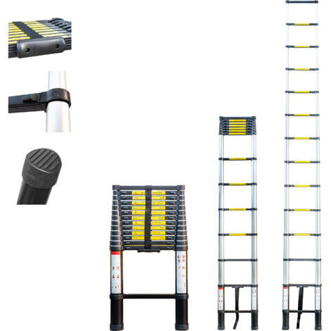 [JAMAIS UTILISÉ] Teleskopleiter 4,1m TELESCOO14, Aluminium, Zusammenklappbar, Ausziehbar, Max. Arbeitshöhe 5m, Standart EN131, 5 Jahre Garantie, Hostrom
