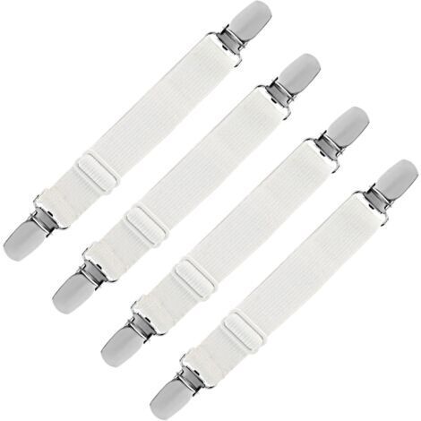 [JAMAIS UTILISÉ] Tendeur Drap Housse Élastique, Fixation Attache Sangle de Maintien Ajustable pour Drap Lit, Canapé, Housse de Repassage (Blanc, Lot de 4)