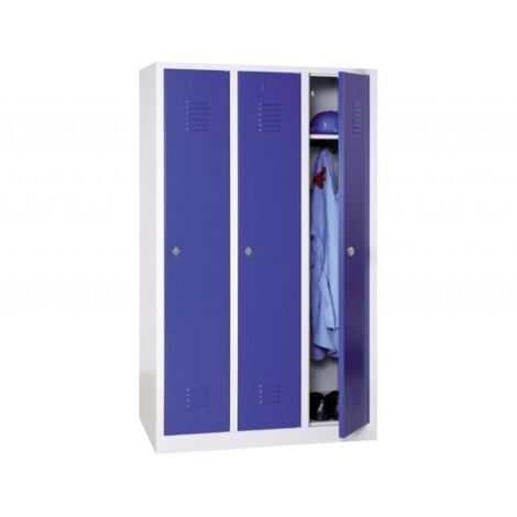 [JAMAIS UTILISE] Vestiaire Industrie Propre 3 Colonnes Fermeture Moraillon 180x89x50cm Bleu Gris - WMIP3-GB
