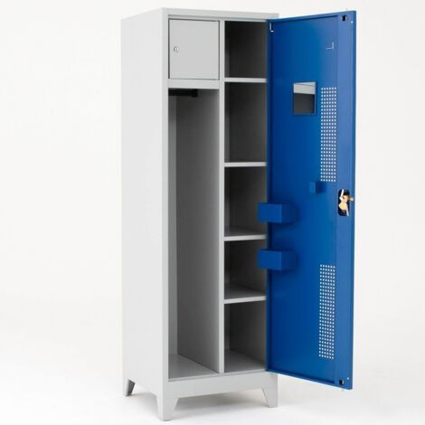[JAMAIS UTILISE] Vestiaire Monobloc 1 Colonne Spécifique Sécurité/Police Fermeture par Cadenas 60x190x50cm Bleu - 102513