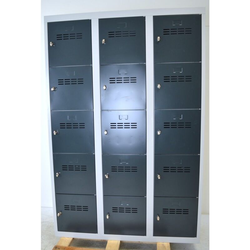 Sans Marque - Vestiaire Multicases 15 Casiers Monobloc Fermeture par Cadenas 120x180x50cm Gris et Noir