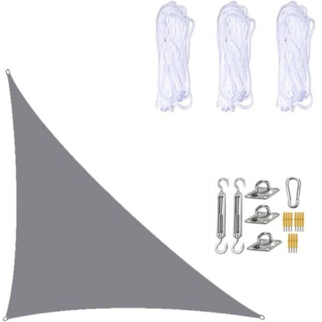 [JAMAIS UTILISÉ] Voile D'ombrage Imperméable 3× 4 ×5 Mètres, Triangle Droit, Toile D'ombrage De Protection Solaire Avec Kits De Fixation Pour Terrasse De Jardin Et Plantes Gris