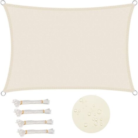 [JAMAIS UTILISÉ] Voile d'ombrage rectangulaire 3x4 m Imperméable Anti 93% UV résistant à l'eau Protection Contre Le Vent Polyester avec Protection UV pour Jardin terrasse Camping Crème