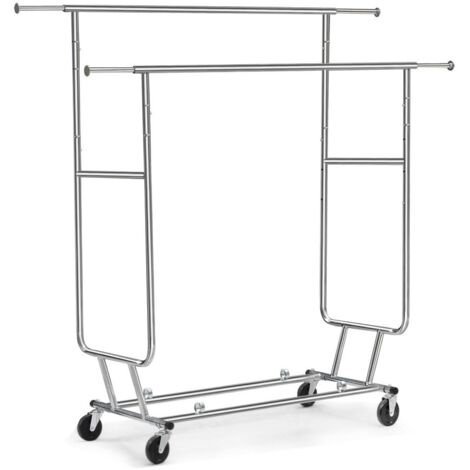 [JAMAIS UTILISÉ] Yaheetech Grande Portant à Vêtements 2 Barres Extensibles Charge Max.113 kg Penderie roulettes avec Freins Hauteur Réglable Métal Chromé Rangement de Stockage Inferieur