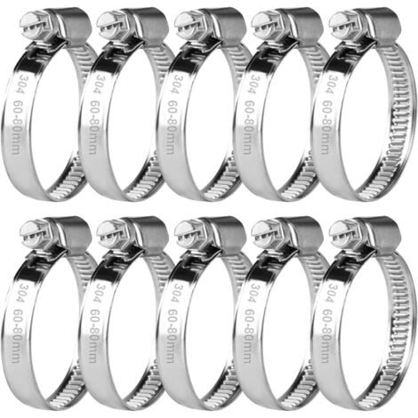 [JAMAIS UTILISÉ]10 Pcs Collier de Serrage Tuyau Réglable 60-80 mm, Collier de Serrage en Acier Inoxydable, Colliers de Serrage à Vis Metallique, Boulons Collier Durite pour Tuyaux de Essence Diesel Pi