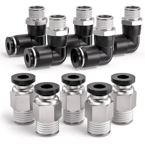 [JAMAIS UTILISÉ]10 Pcs manchon de carte de 8mm à 1/4 "BSP mâle traversant et coude de 90 degrés raccord pneumatique, adaptateur de ligne d'air à libération rapide PL8-02 / PC8-02