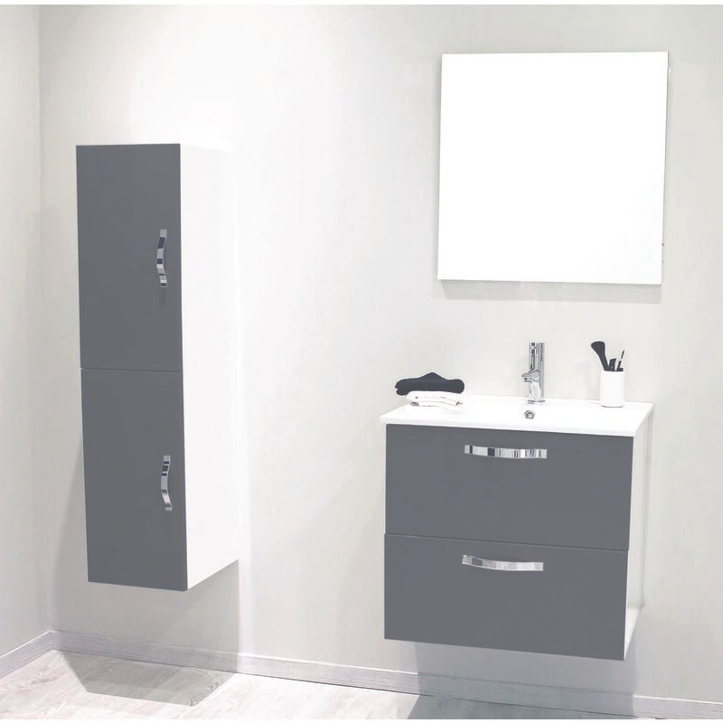 2 Façades de tiroir mixy - pour meuble de salle de bain - 60cm - Gris - Laqué