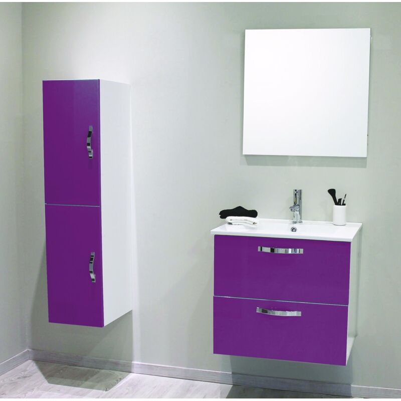 2 Façades de tiroir MIXY - pour meuble de salle de bain - 80cm - Aubergine - Laqué