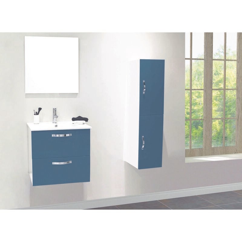 2 Façades de tiroir mixy - pour meuble de salle de bain - 80cm - Bleu - Laqué