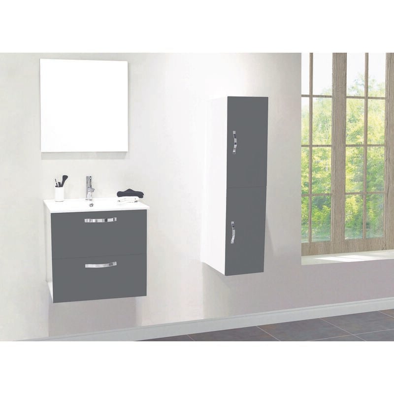 2 Façades de porte mixy -pour colonne de salle de bain- 30cm - Gris - Laqué - Livré en kit