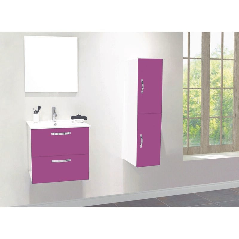 2 Façades de porte mixy - pour colonne de salle de bain - 30cm - Aubergine - Laqué - Livré en kit