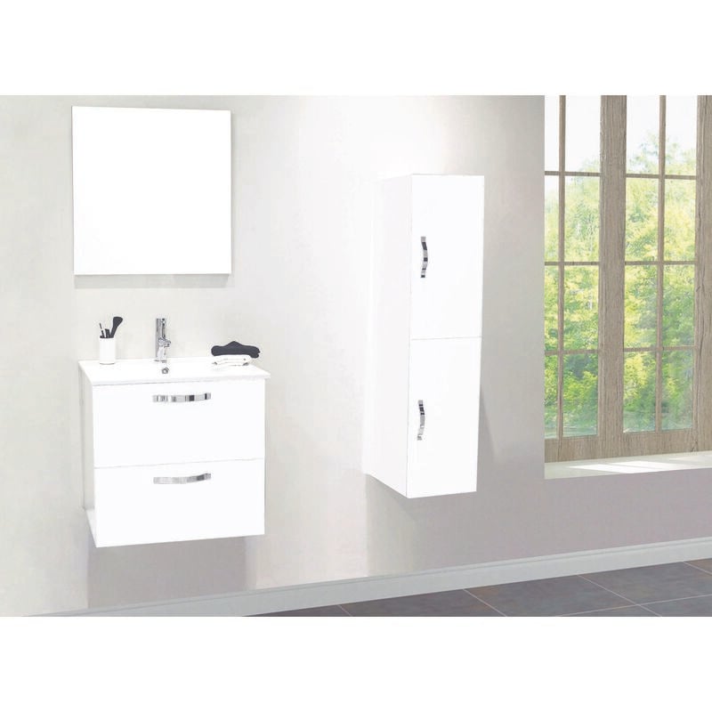2 Façades de porte mixy - pour colonne de salle de bain - 30cm - Blanc - Laqué - Livré en kit