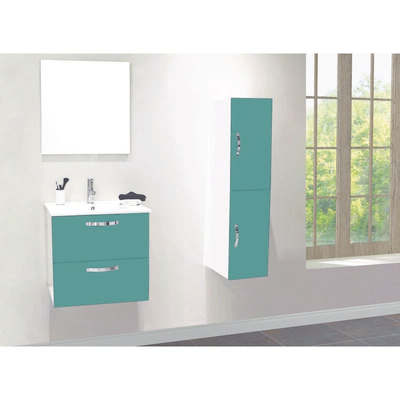 2 Façades de porte mixy - pour colonne de salle de bain - 30cm - Vert d'eau - Laqué - Livré en kit