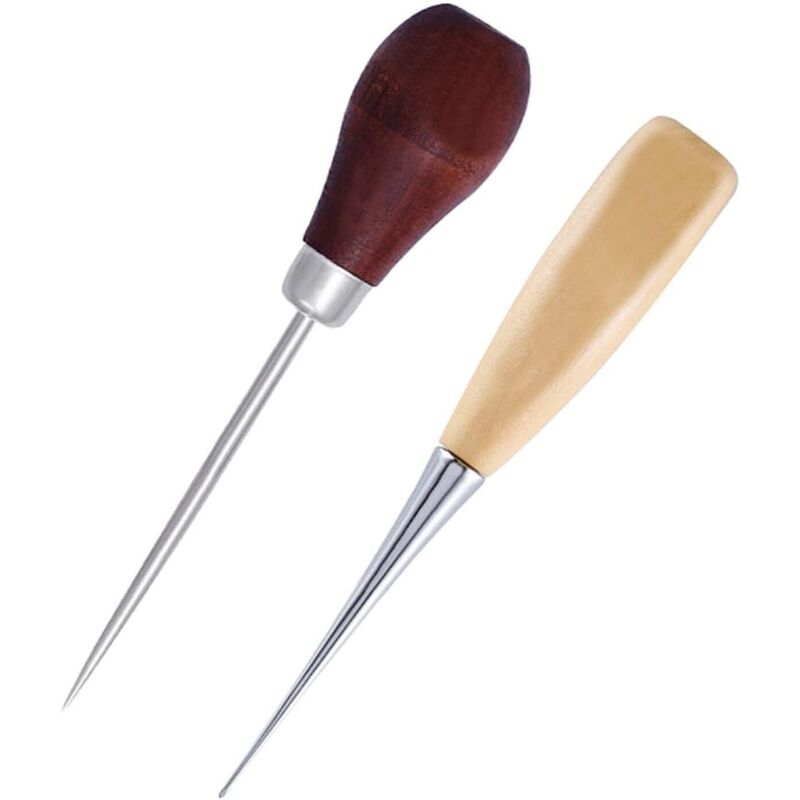 [NUNCA USADO] 2 piezas de máquina de coser de cuero redonda con mango de madera y forma de calabaza, herramienta de punzón de cuero para bricolaje,
