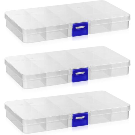 [JAMAIS UTILISÉ]3 Pièces Petite Boite Rangement Plastique, Boîte de Rangement avec Compartiments, 15 Grilles Petite Boite Plastique Transparent avec Séparateurs Réglables, pour Petits Objets Perles Bo