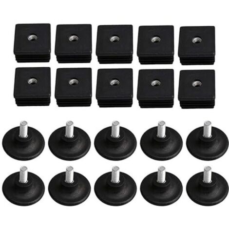 [JAMAIS UTILISÉ]40mm x 40mm Filetage M8 Bouchons de jambe de meuble en plastique noir Bouchons aveugles Bouchons enfichables avec pieds de filetage de réglage pour tube carré Lot de 10