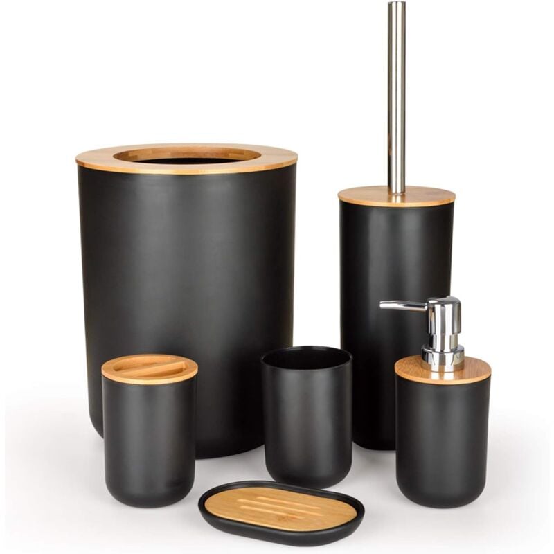 Jamais UTILISÉ]6 Pcs Ensemble d'accessoires de Salle de Bain en Bambou, Ensemble d'accessoires de Salle de Bain, Bouteilles de Lotion, Porte-Brosse à