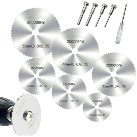 [JAMAIS UTILISÉ]6 Pièces Disques de Coupe pour Outil Rotatif, HSS Lames de Perceuse à Disque, Mini Lames de Scie en Acier Rapide Circulaire, Mini Disque Diamant à Tronçonner, pour la Coupe du Bois, Pl