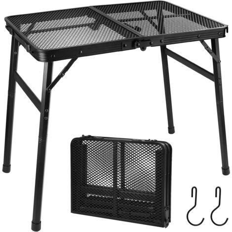 [JAMAIS UTILISÉ]60x40cm Table de Camping Réglable en Hauteur 27/56cm, Petite Table de Bar Pliante avec Filet de Bureau, Table Portable Multifonctions, Table de Tapissier Alu Noir pour Pique-Nique Barb