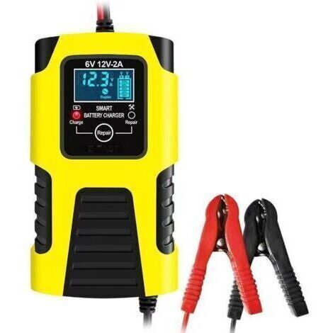 [JAMAIS UTILISÉ]6V 12V 2A JauneChargeur 12 V 6 A pour batteries de voiture, batteries de moto et chargeur intelligent 12 V compatible avec les batteries au plomb-acide