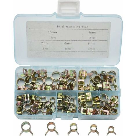 [JAMAIS UTILISÉ]75PCS Clip à Ressort Tuyau Collier Serrage Durite Essence Serre-joints à Tuyaux Colliers de Clip à Ressort Tuyau Serrage 6mm, 7mm, 8mm, 9mm, 10mm
