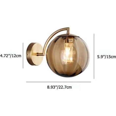 [JAMAIS UTILISÉ]Applique murale en forme de boule de verre ambré, globe en verre ambré avec base dorée, applique murale pour table de chevet (ambre)