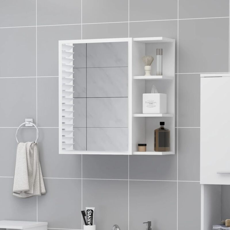 Jamais UTILISÉ]Armoire à miroir de salle de bain, 62,5 x 20,5 x 64 cm Armoire à pharmacie de salle de bain Blanc Montage mural Espace de rangement en