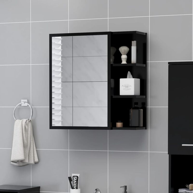 [JAMAIS UTILISÉ]Armoire à miroir de salle de bain, 62,5 x 20,5 x 64 cm Armoire à pharmacie de salle de bain noire Montage mural Espace de rangement