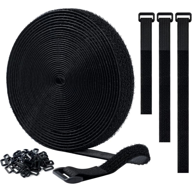 [NUNCA USADO] Bridas ajustables, 10 mx 20 mm, autoadhesivas y reutilizables + 50 presillas, correa de gestión de cables reutilizable, fácil de