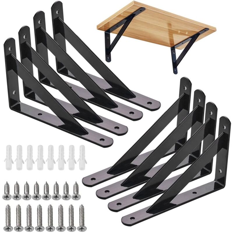Dpzo - jamais UTILISÉ]BR-Vie Equerre Etagere Murale, 8 Pcs Supports Triangulaires de 90 Degrés en Acier, Équerres Étagères 200mm x 120mm, Support