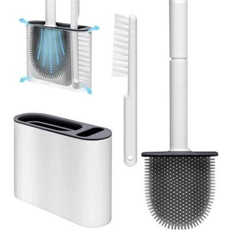 [JAMAIS UTILISÉ]Brosse WC flexible avec support pour nettoyage en profondeur avec fentes d'aération, support au sol et fixation murale