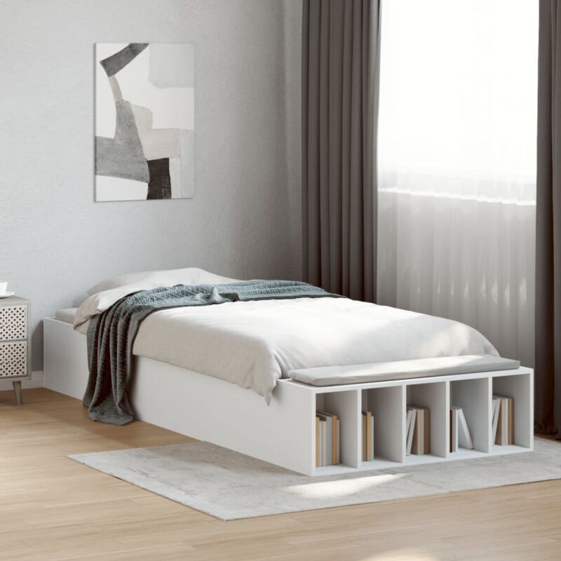 Dpzo - jamais UTILISÉ]Cadre de lit sans matelas blanc avec Rangement Style Contemporain, Support à Lattes en Bois, Assemblage Facile, 75x190 cm