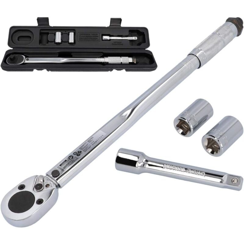 Jamais UTILISÉ]Clé dynamométrique réglable jusqu'à maximum 210 Nm, entraînement 1/2 carré avec douilles 17/19 mm et rallonge.