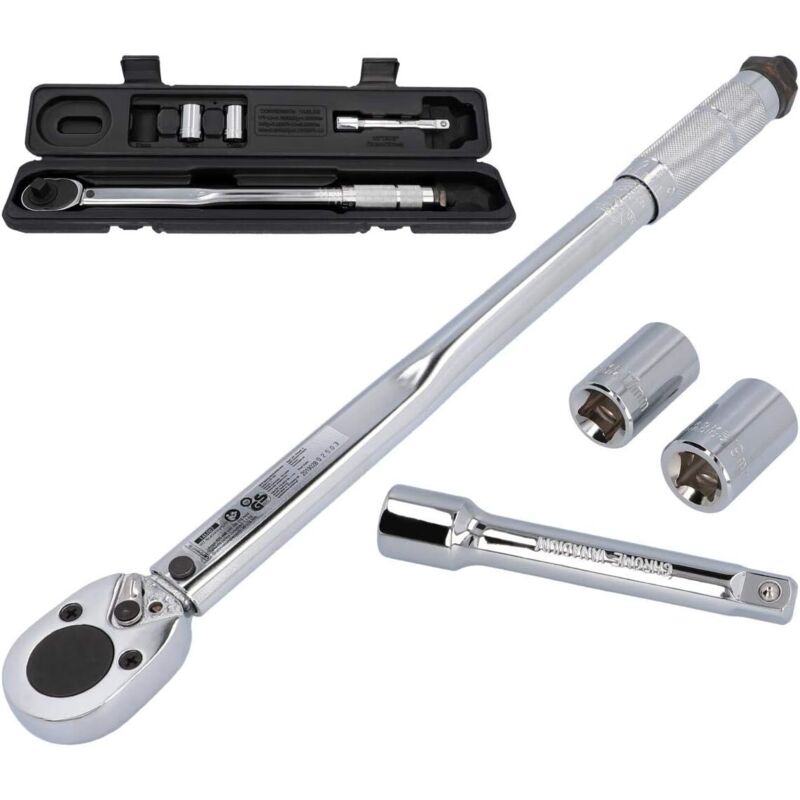 [NUNCA USADO] Llave dinamométrica regulable hasta un máximo de 210 Nm, cuadradillo de accionamiento de 1/2 con vasos de 17/19 mm y prolongación.