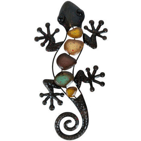 [JAMAIS UTILISÉ]Décoration murale Gecko en métal, Sculpture suspendue d'art de jardin en lézard, décoration extérieure pour la maison, la cour ou la clôture（Gauche）