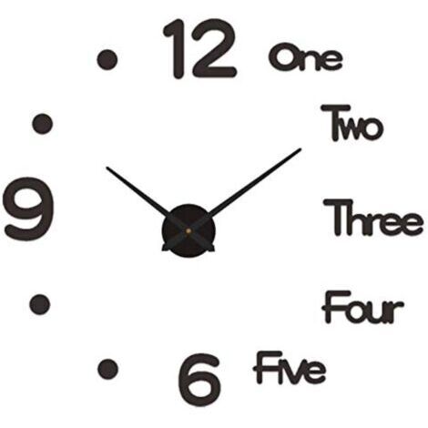 [JAMAIS UTILISÉ]DIY Pendule Murales，Taille:30cm，Pendule Murale de Mode Moderne Horloge Murale sans Cadre 3D Miroir Autocollant Décoration de La Maison Horloge Murale Muette(Noir)