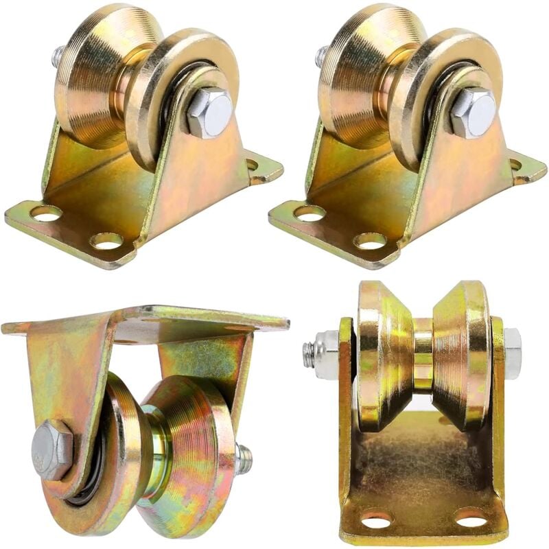 Jamais utilisé] Dpzo 4 Pcs Roue gorge v, roues pour portail coulissant 50mm, roues en acier avec rainure en v, pour portail coulissant, porte