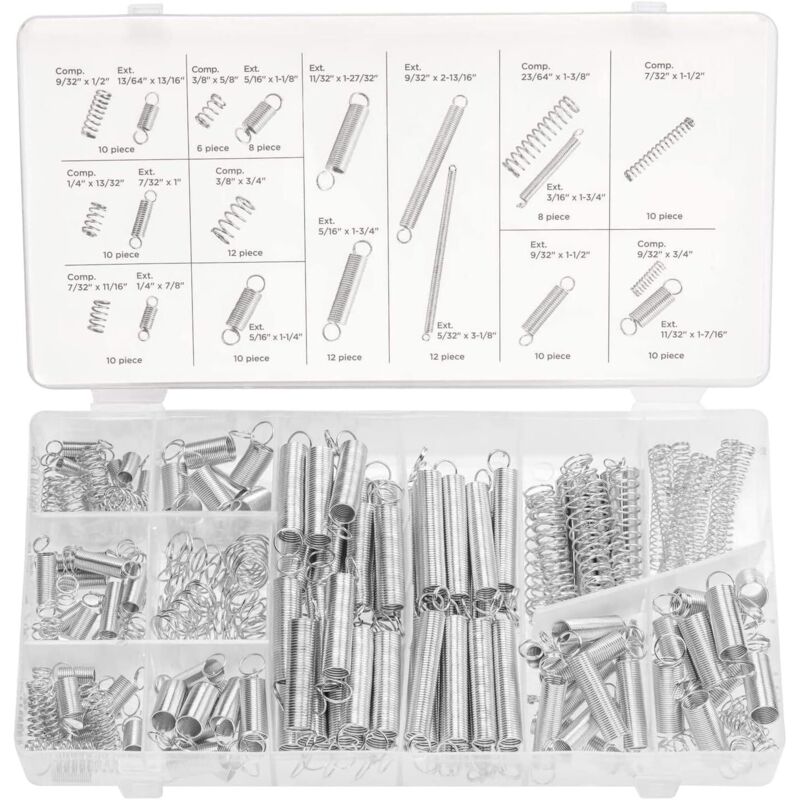 [NUNCA USADO] INHHUB 50456A Kit de resortes de compresión y extensión de 200 piezas, surtido de resortes de acero galvanizado, tamaños surtidos para