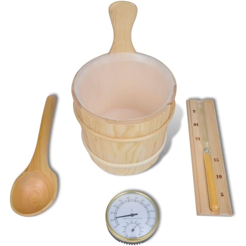 Jamais utilisé] Dpzo Accessoires de Sauna 5 pcs Seau Cuillère Sablier Thermo-hygromètre Kit de Sauna