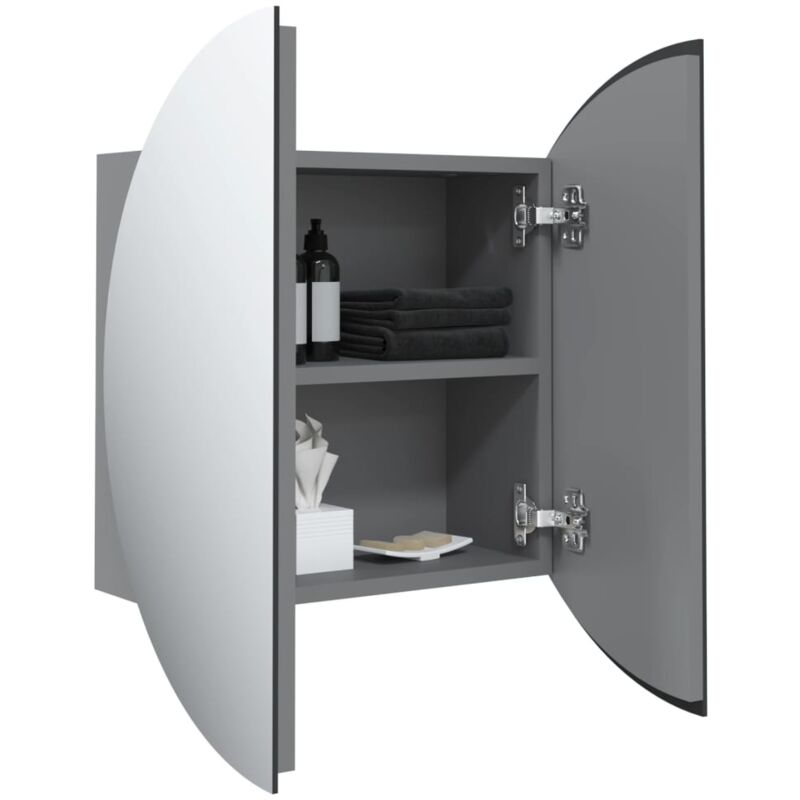 Dpzo - jamais utilisé] Armoire de salle de bain miroir en aluminium Gris 47x47x17,5 cm, Armoire de salle de bain miroir rond et led