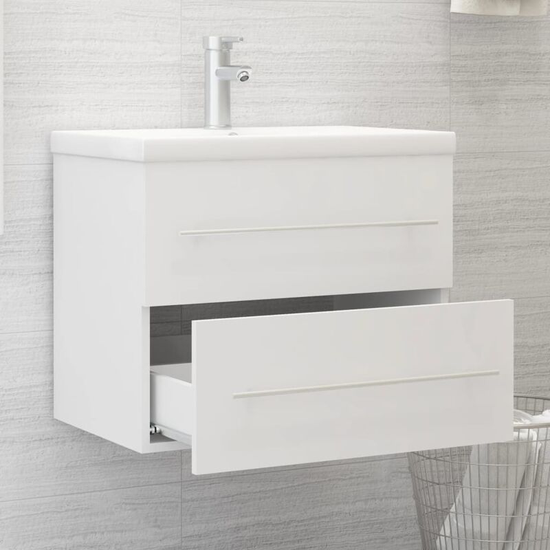 Jamais utilisé] Dpzo Armoire d'évier avec lavabo intégré Blanc Aggloméré - armoire basse de salle de bains sobre avec beaucoup d'espace de rangement