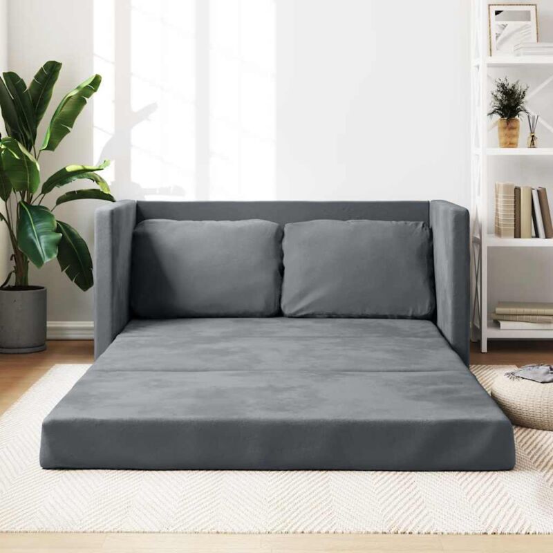 [JAMAIS UTILISÉ]DPZO Canapé-lit 2 en 1 gris foncé 122x204x55 cm velours