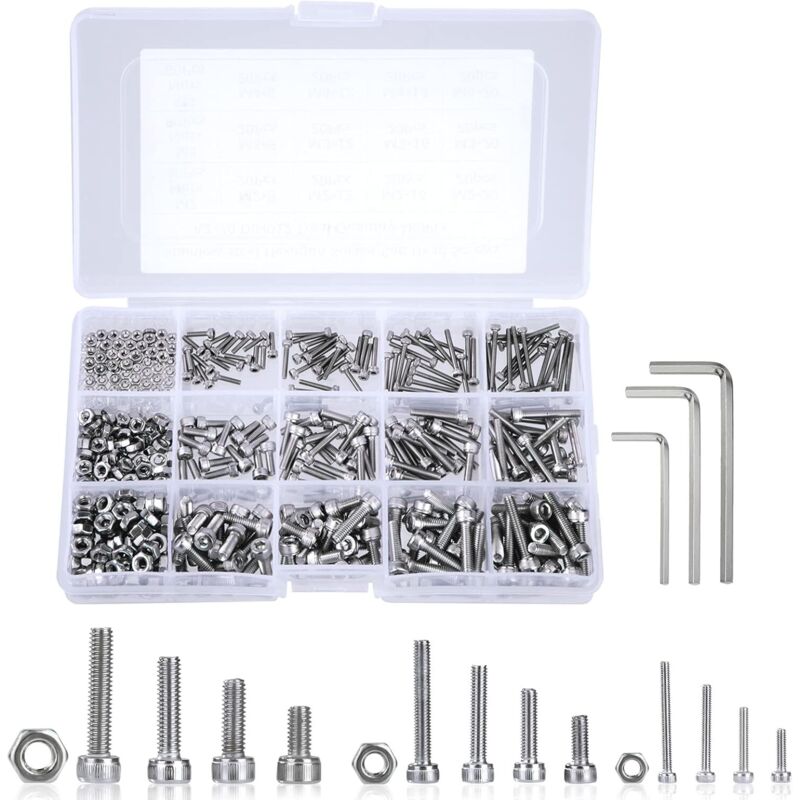 [NUNCA USADO] INHHUB - Kit surtido de 480 tornillos, pernos y tuercas de cabeza hueca hexagonal de acero inoxidable M2, M3 y M4 con caja de