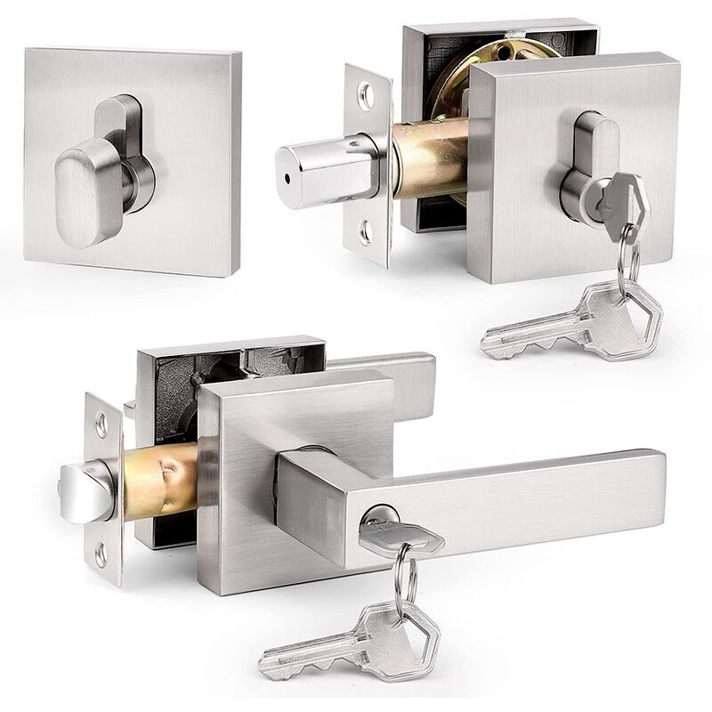 Jamais utilisé] Dpzo Ensemble de pêne dormant à levier carré avec cylindre simple et clé identique (pour bureau et porte d'entrée), serrure de porte