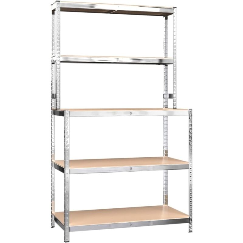 Jamais utilisé] Dpzo Table de Travail avec Étagères 5 Niveaux Étagère de Stockage Meuble de Rangement Étagère Industrielle Stockage d'Atelier Argenté
