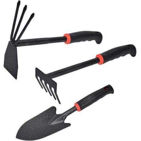[JAMAIS UTILISÉ]Ensemble d'outils de jardinage , 3 pièces, avec houe, râteau, petite pelle, pour ameublir le sol, désherber et transplanter.